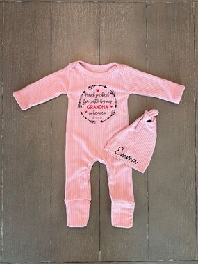 Baby Girl (NB) 2-Piece Matching Onesie Set • “Emma Monogram” & Grandma In Heaven